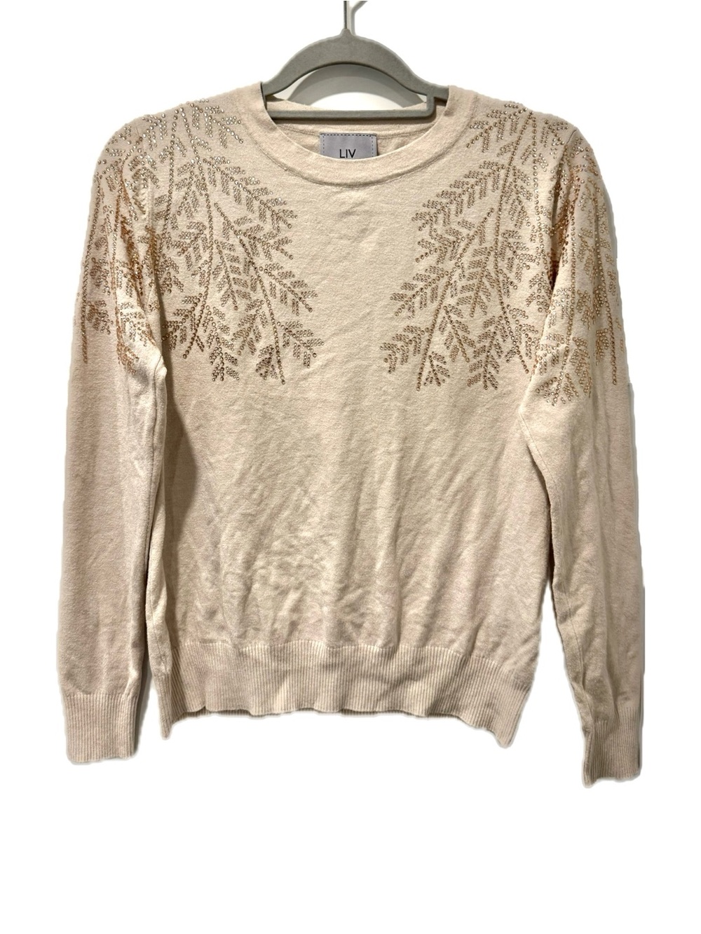 Liv Milano Rhinestone Detail Sweater in Cream
